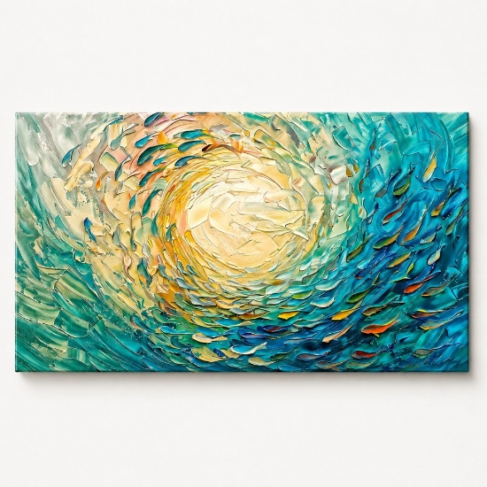 Quadro moderno vortice multicolor 77x143 stampa con decoro a rilievo